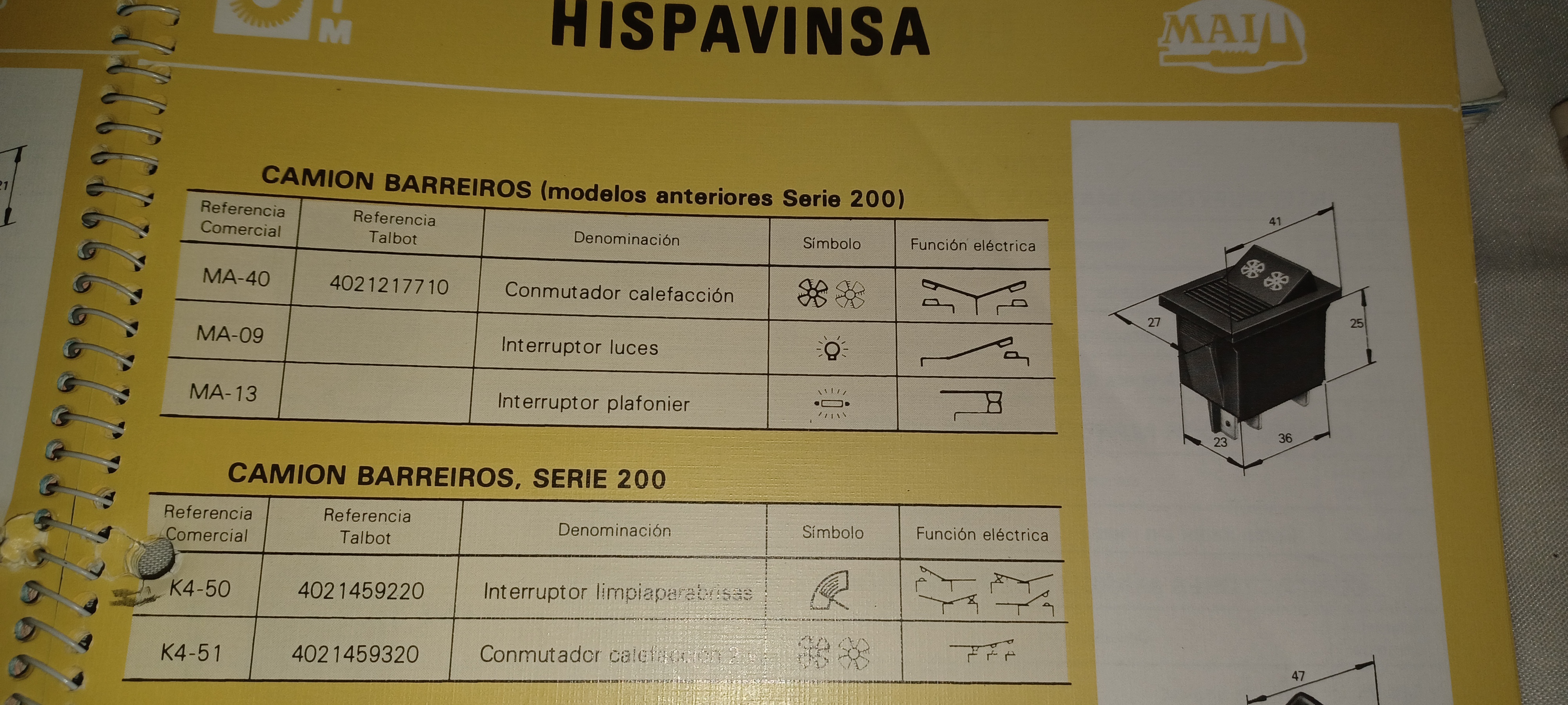 *INTERRUPTOR LIMPIAPARABRISAS BARREIROS SERIE 200 K4-50 MAI